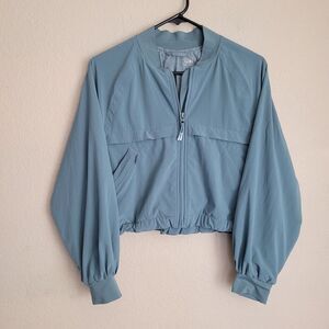 Athleta Girl Good Days Bomber Jacket Kids Size 12 Large  Athletic Teal Blue